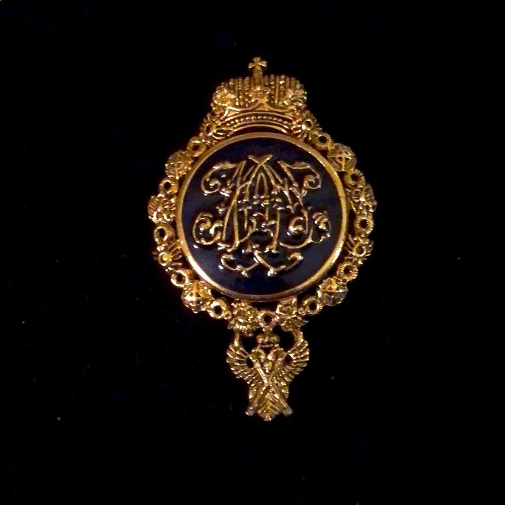 Vintage Brooch/pendent Gold/Navy Enamel & Crystals